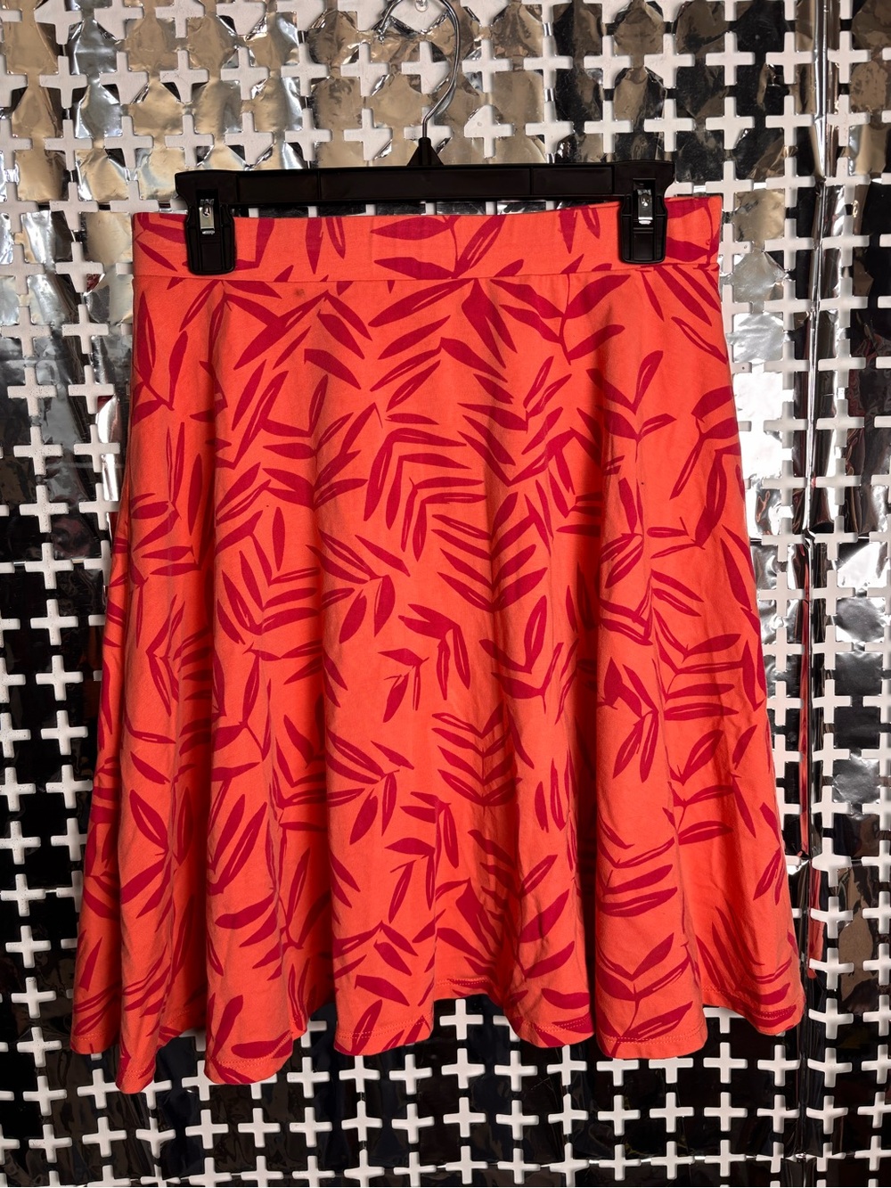 Elegantees Vibrant Red Tropical-Print Skater Skirt